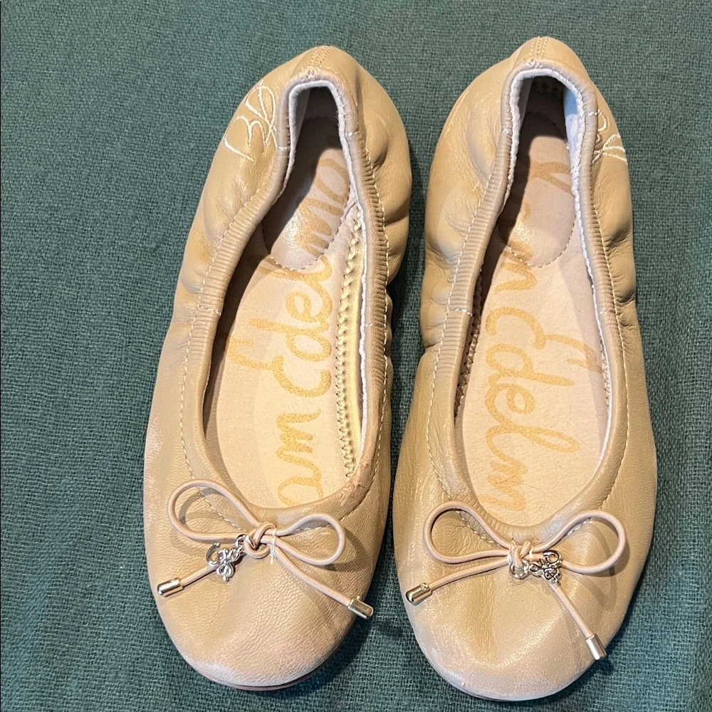 Sam Edelman Felicia (little Kids)Beige Leather Ballet Flats with Bow Accent